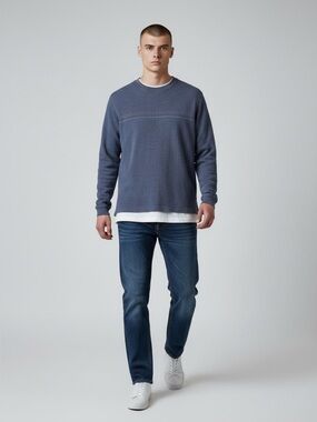 Arrow Men's Cotton Crewneck Pullover Sweater Stripes Blue Size Medium